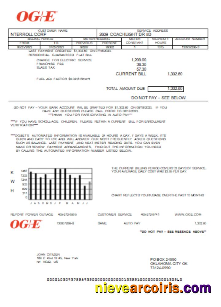 Oklahoma OGE Energy utility business bill